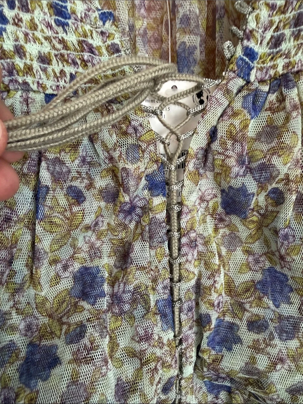 Free People Beatrice Floral Smocked Peasant Blouse Size Medium NWT